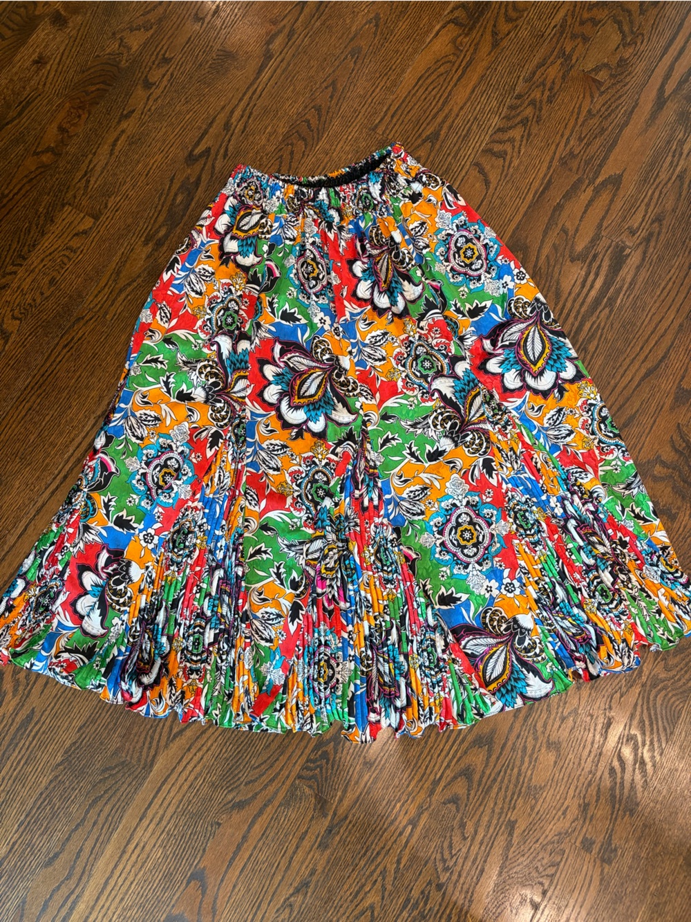 DIANE FREIS Vintage Colorful Floral Print Godet Midi Skirt